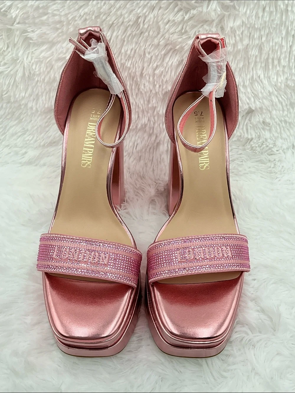 Dream Pairs Heels Size 7.5 Metallic Rose Pink Platform Block Heels